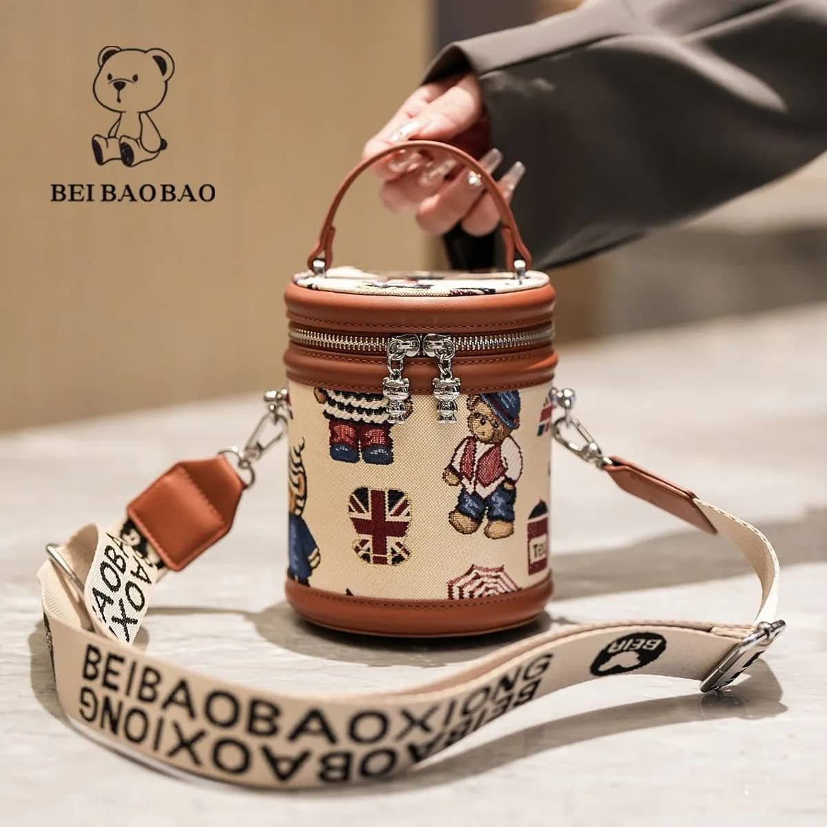 کیف وارداتی تدی بند برزنتی صورتی و قهوه‌ای