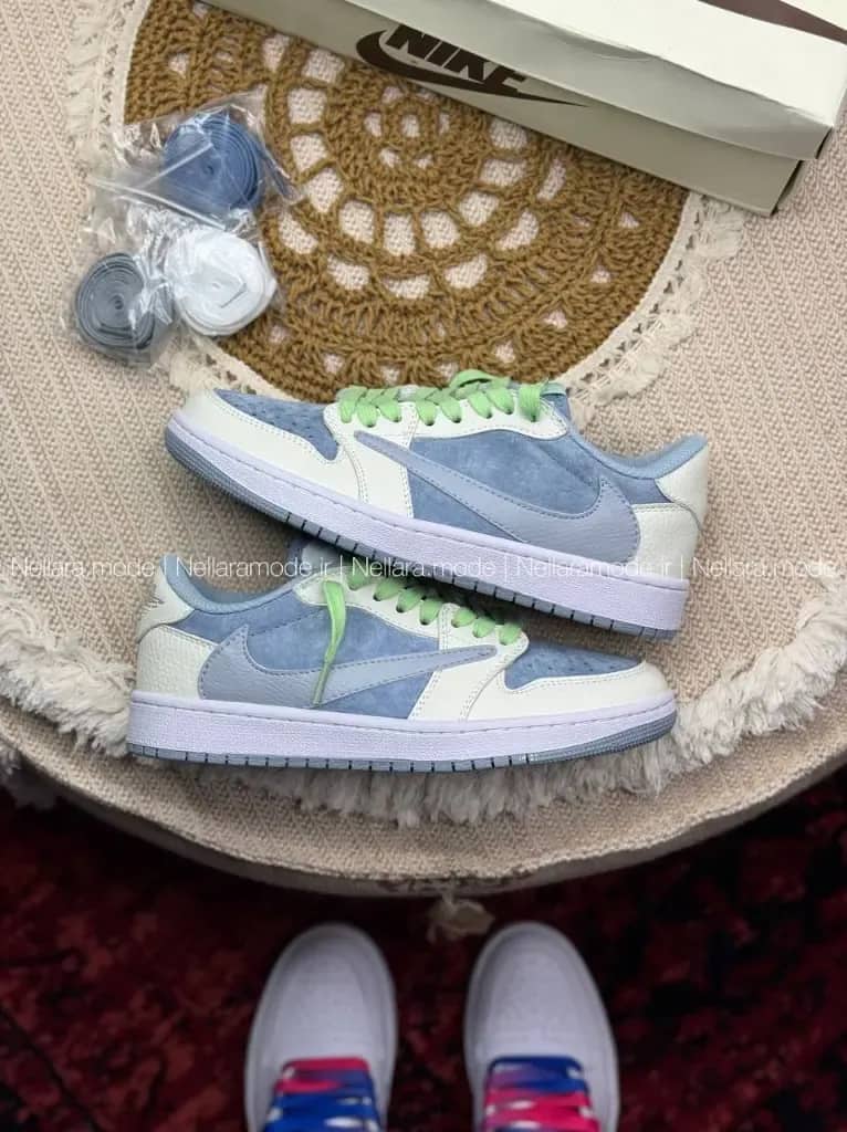 نایک جردن ۱ بدون ساق تراویس اسکات آبی کرم سوئد زنانه و مردانه | Nike Air Jordan 1 Travis Scott