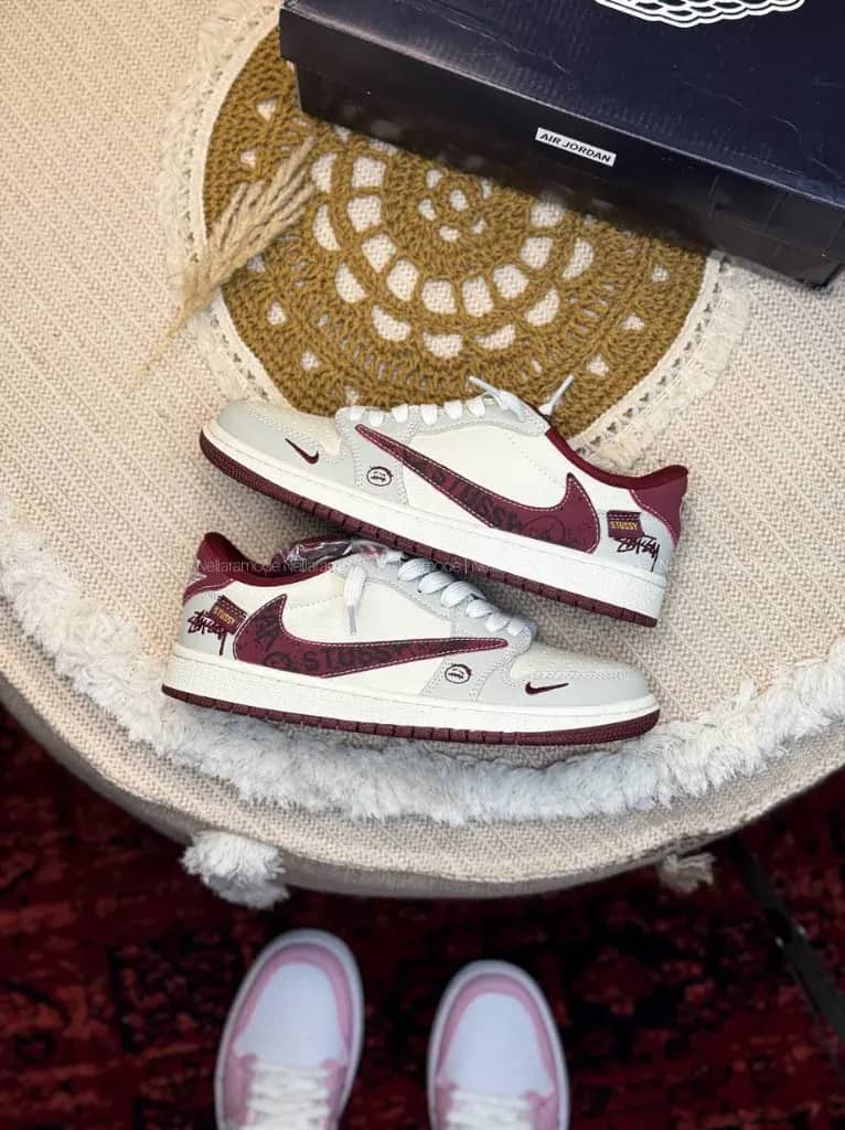ترویس اسکات کاکتوس جک استوسی کرم زرشکی زنانه و مردانه | Travis Cactus Jack Stussy Cream Burgundy