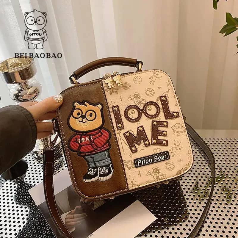 کیف وارداتی تدی دو زیپ بند چرمی قهوه‌ای