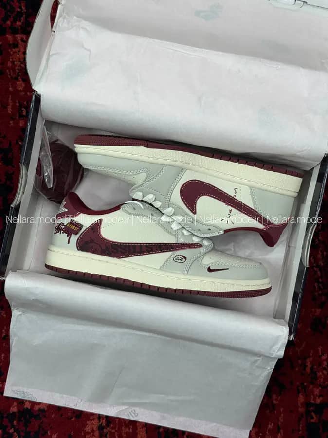 ترویس اسکات کاکتوس جک استوسی کرم زرشکی زنانه و مردانه | Travis Cactus Jack Stussy Cream Burgundy