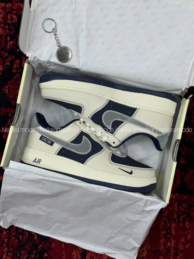 نایک ایر فورس ۱ دیور سفید سورمه ای |NIKE AIR FORCE 1 DIOR NAVY