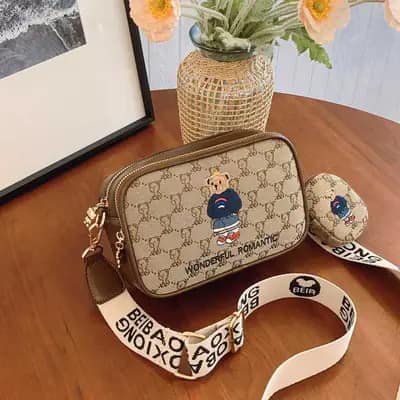 کیف وارداتی تدی گلدوزی بند برزنتی قهوه‌ای