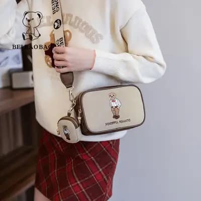 کیف وارداتی تدی گلدوزی بند برزنتی کرمی
