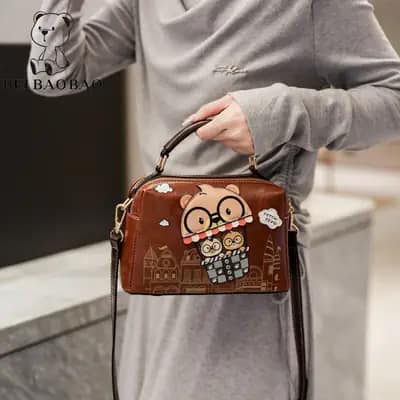 کیف وارداتی تدی بند چرمی قهوه ای