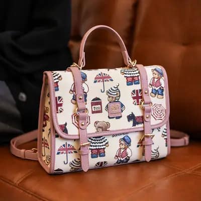 کیف وارداتی تدی جنس کنف بند چرمی  صورتی