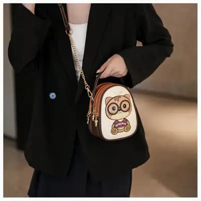 کیف وارداتی تدی بند چرمی کرمی و مشکی