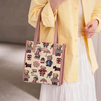 کیف وارداتی تدی جنس کنف بند چرمی صورتی و قهوه‌ای