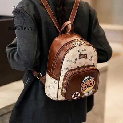 کوله تدی گلدوزی بند چرمی قهوه‌ای