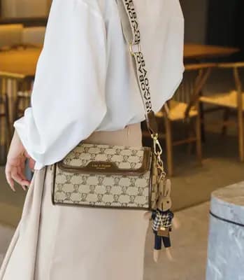 کیف وارداتی تدی گلدوزی جنس کنف بند برزنتی قهوه‌ای