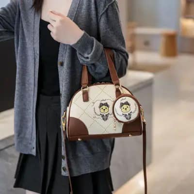 کیف وارداتی تدی گلدوزی بند برزنتی قهوه‌ای و کرمی