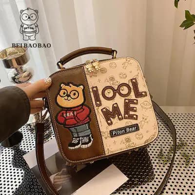 کیف وارداتی تدی دو زیپ بند چرمی قهوه‌ای