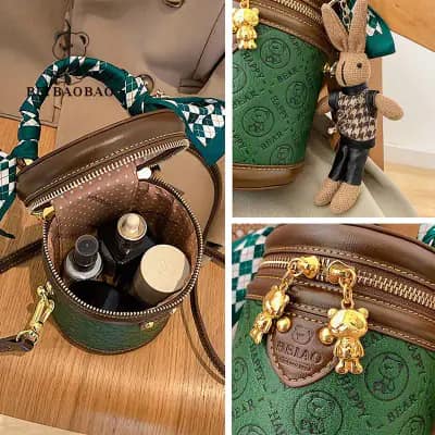 کیف وارداتی تدی با عروسک تدی بند چرمی سبز
