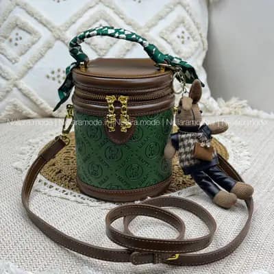 کیف وارداتی تدی با عروسک تدی بند چرمی سبز