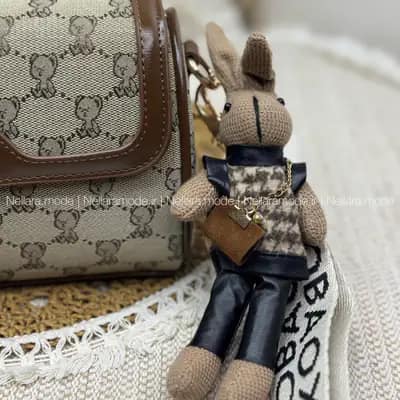 کیف وارداتی تدی گلدوزی جنس کنف بند برزنتی قهوه‌ای