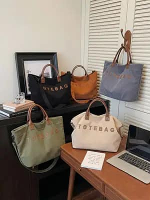 توت بگ کبریتی دخترانه رنگی با دسته چرمی و نوشته TOTEBAG