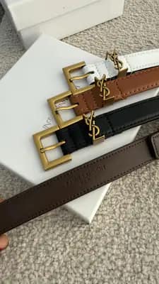 کمربندهای چرم زنانه ایو سن لوران YSL با سگک و لوگوی طلایی و جعبه بسته بندی