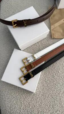 کمربندهای چرم زنانه ایو سن لوران YSL با سگک و لوگوی طلایی و جعبه بسته بندی
