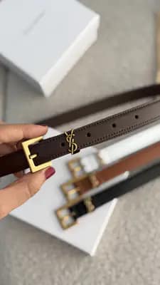 کمربندهای چرم زنانه ایو سن لوران YSL با سگک و لوگوی طلایی و جعبه بسته بندی