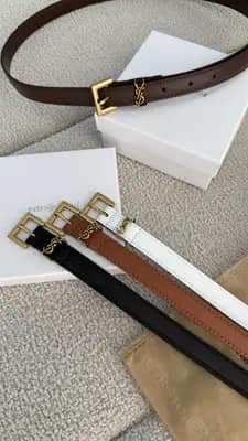 کمربندهای چرم زنانه ایو سن لوران YSL با سگک و لوگوی طلایی و جعبه بسته بندی