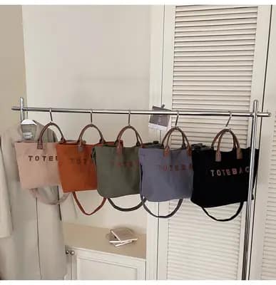 توت بگ کبریتی زنانه رنگی با دسته چرمی و نوشته TOTEBAG