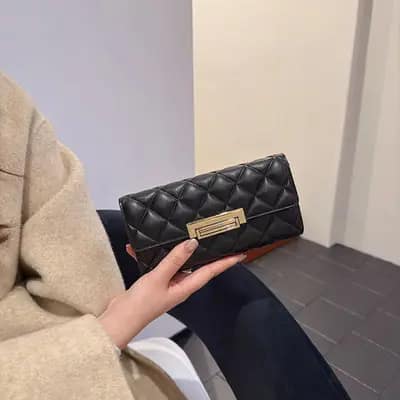 کیف پول و کلاچ پالتویی وارداتی مدل لمسه سایز بزرگ رنگ مشکی