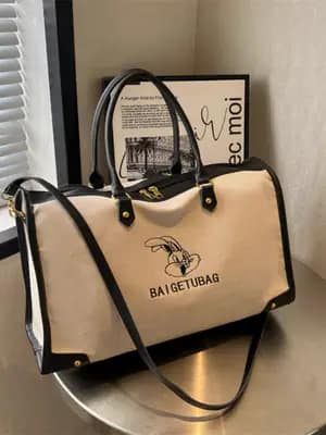 ساک دستی زنانه وارداتی برند BAIGETUBAG کتان و چرم مشکی نلارا مد ارسال از قشم