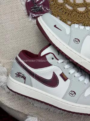 کتونی نایک جردن 1 استوسی کرم زرشکی | Nike jordan 1 stussy 