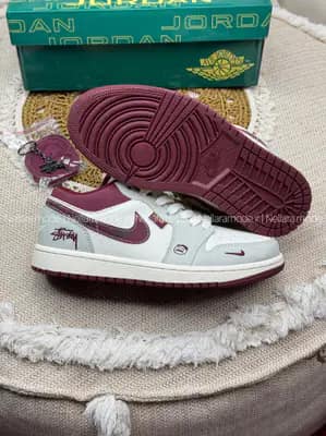کتونی نایک جردن 1 استوسی کرم زرشکی | Nike jordan 1 stussy 