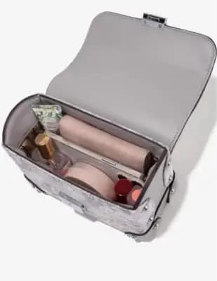 کیف دستی وارداتی طوسی با پنل دانتل گلدار